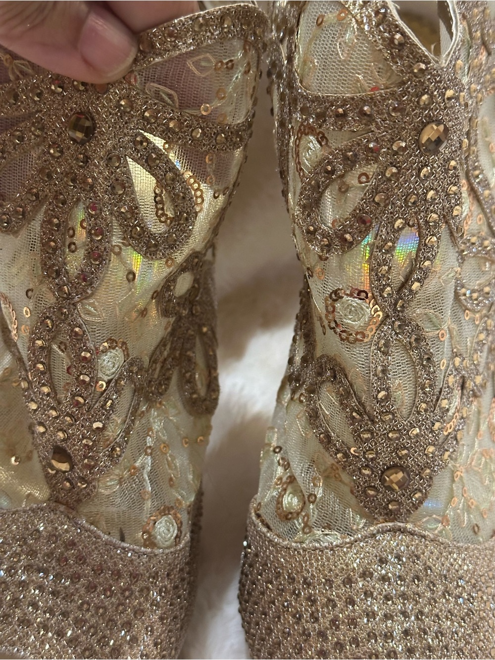 Hot Tomato Gold Sequin Mesh Peep-Toe Heels - Picture 4 of 10